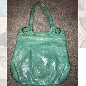 Hobo Brand Teal Damask Embossed Shoulder Bag